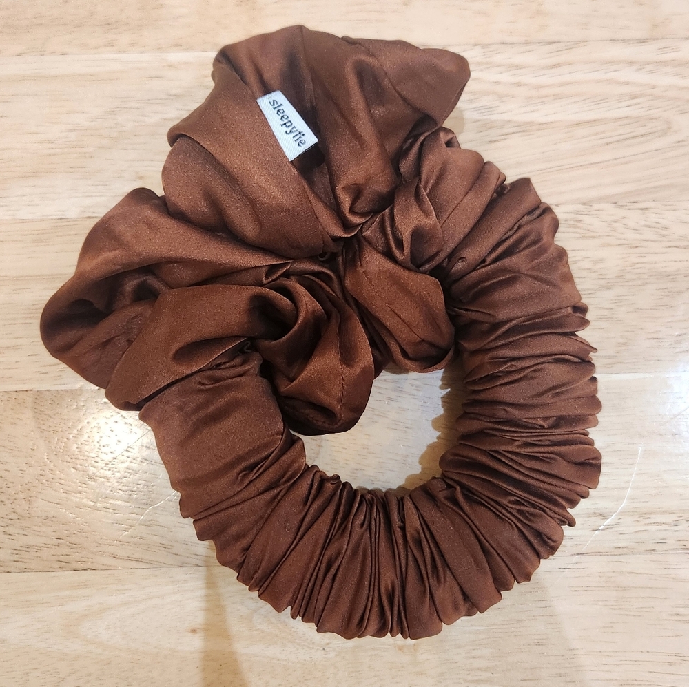 Brown Satin Scrunchie Set - Gentle Hair Protection